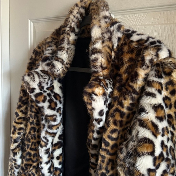 Lanshifei Womens Faux Fur Leopard Print Midi Coat Size Large Mob Wives - Picture 5 of 13